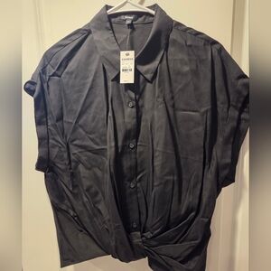 Express Black Button-Front Dolman Blouse